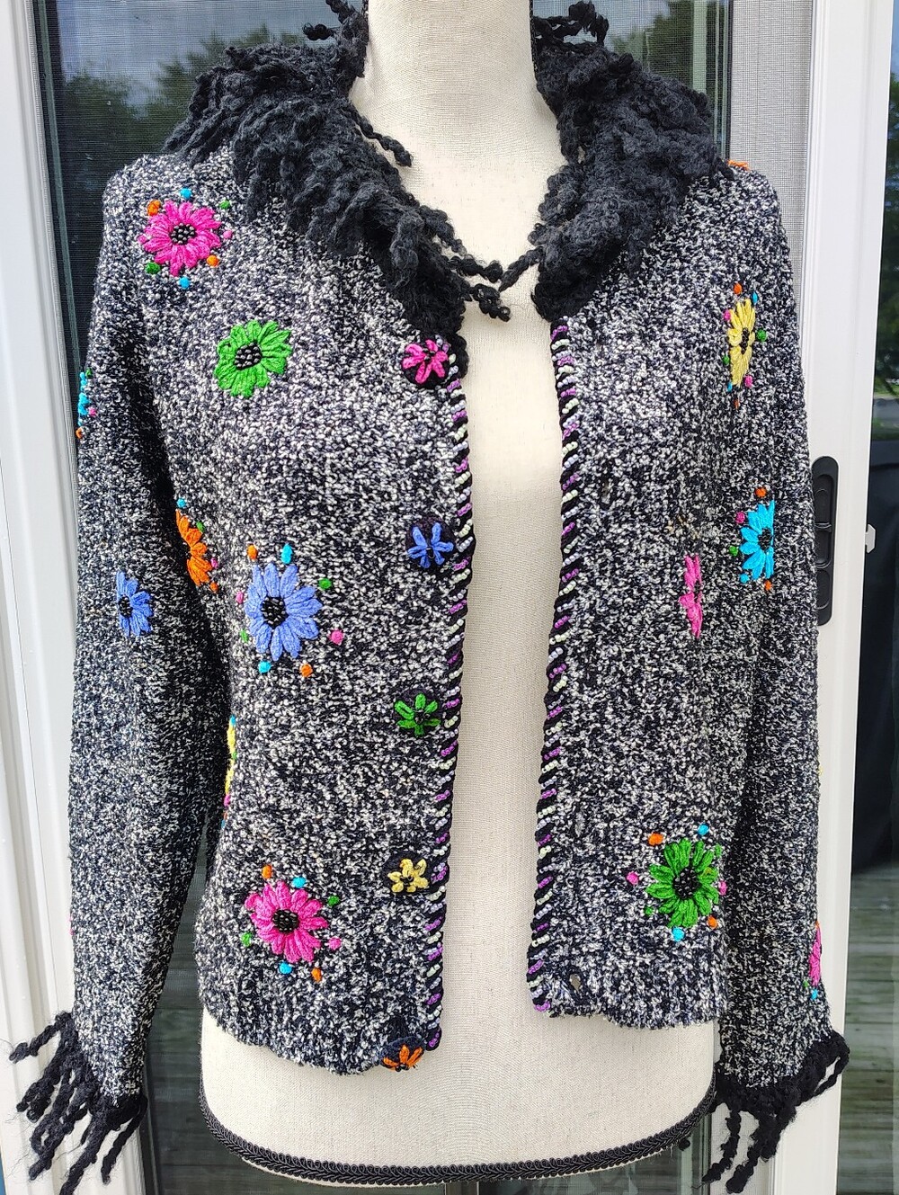 Vintage Berek Sweater 90s Festival Flower Beaded Embroidered Sweater Cardigan